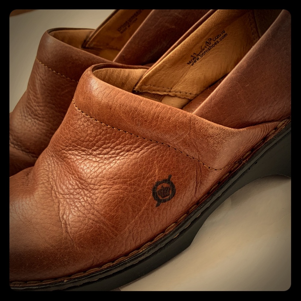Born Leather Slip On Shoes Clogs Mules M 11, W 13